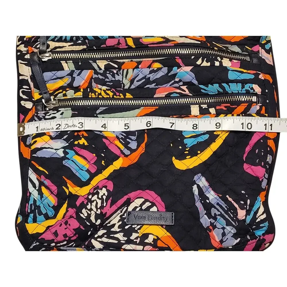 Vera Bradley Triple Zip Hipster Crossbody Bag Floral Butterfly Quilted Black EUC